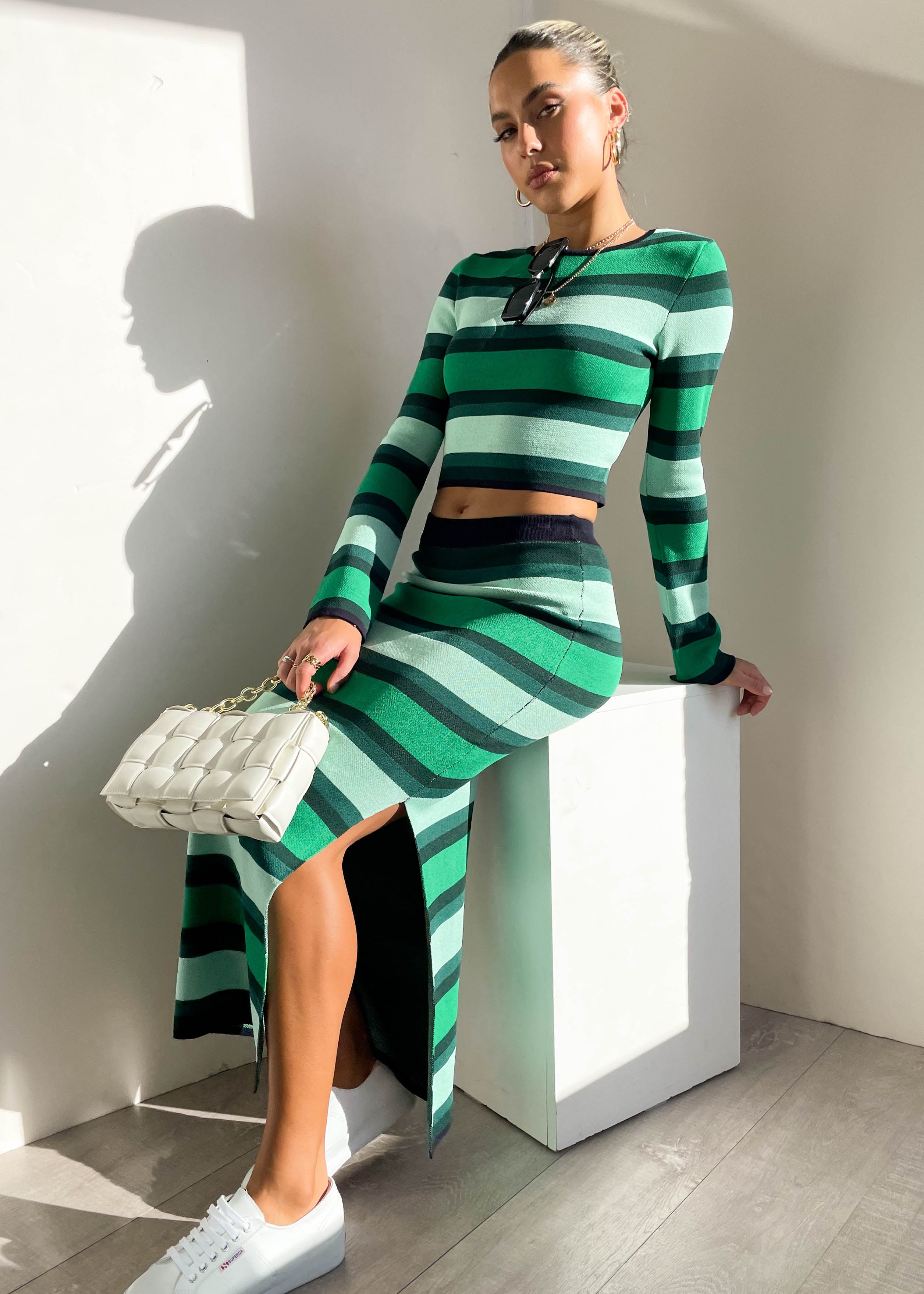 Burton Knit Midi Skirt - Green Stripe