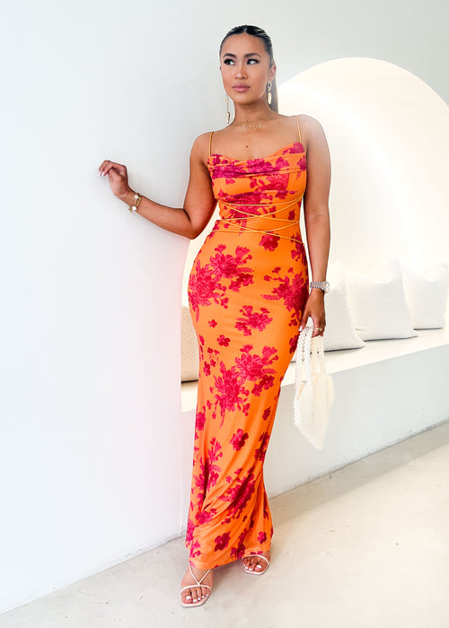 Ferissa Maxi Dress - Tangerine Flowers