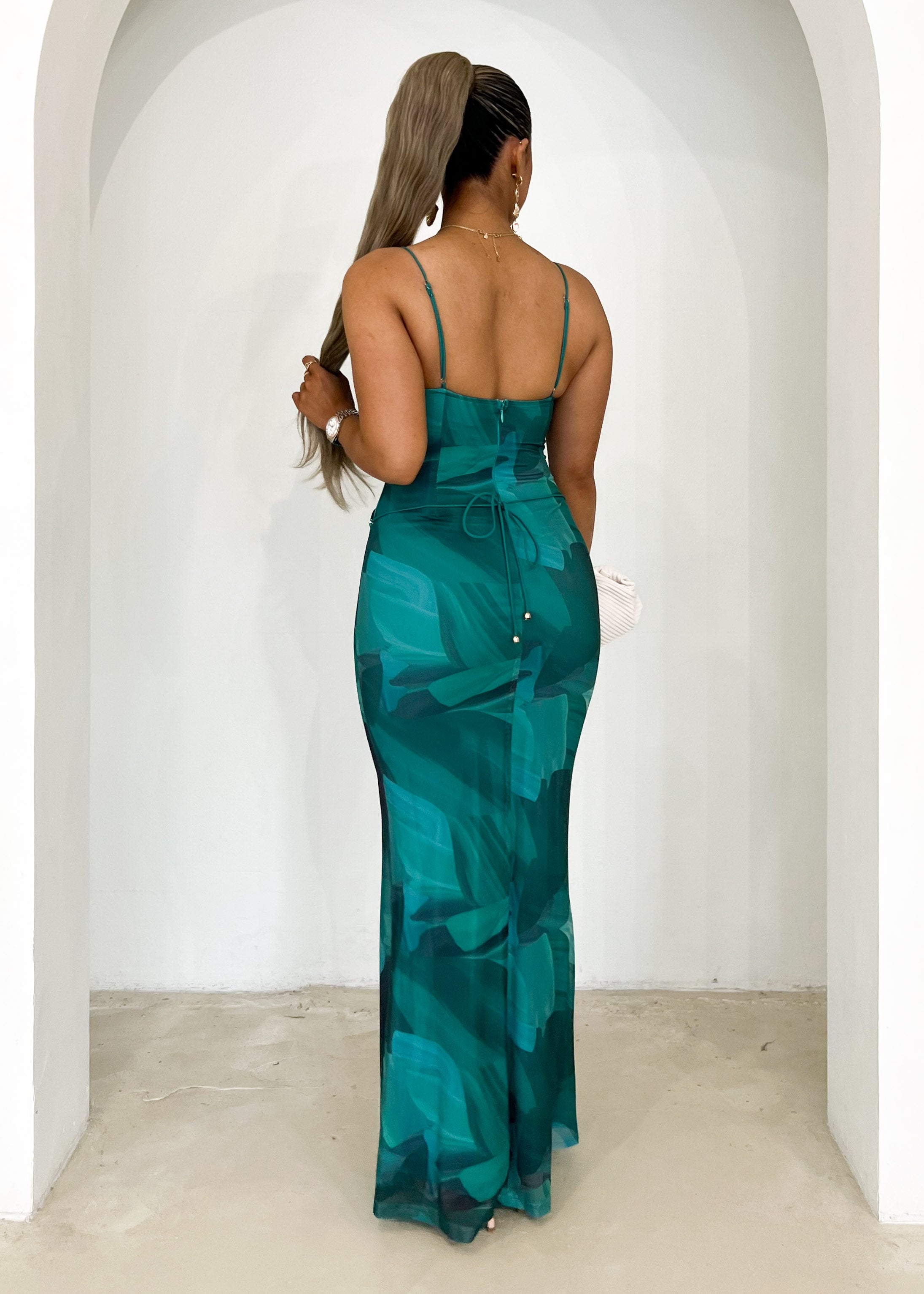 Ferissa Maxi Dress - Green Abstract