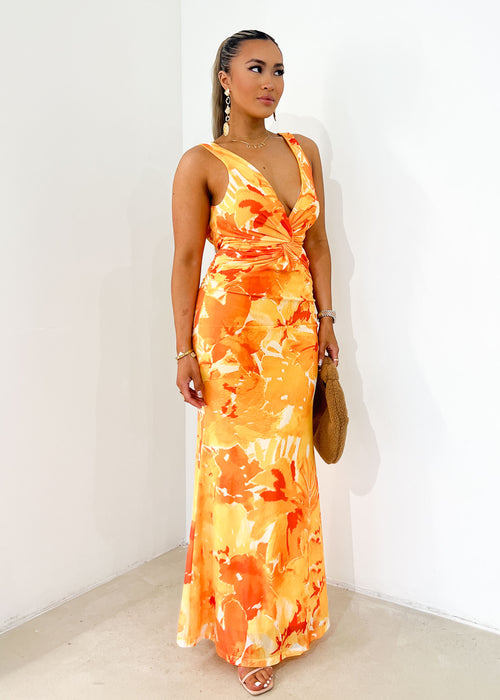 Larie Midi Dress - Tangerine Floral