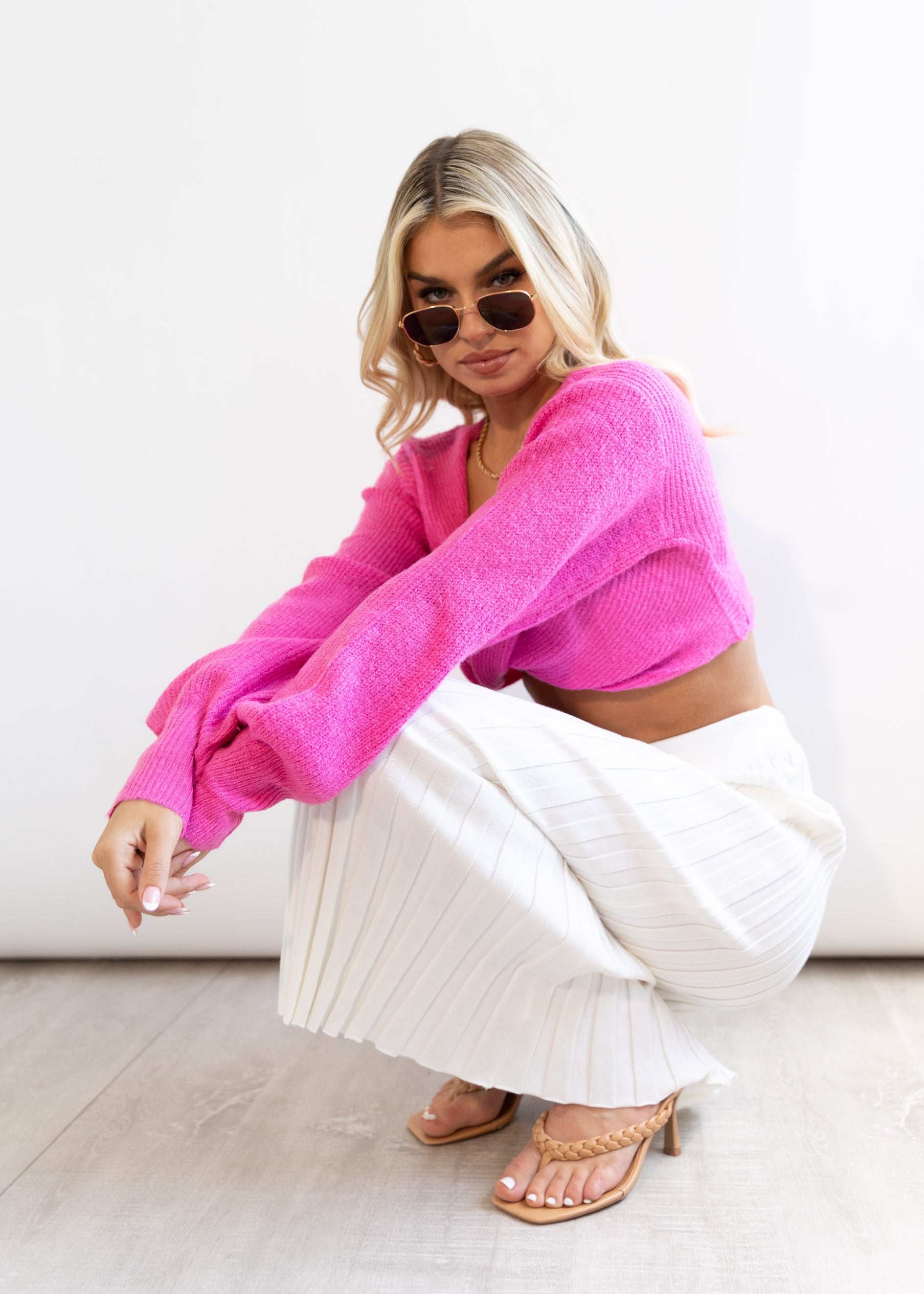 Kesor Cropped Sweater - Hot Pink