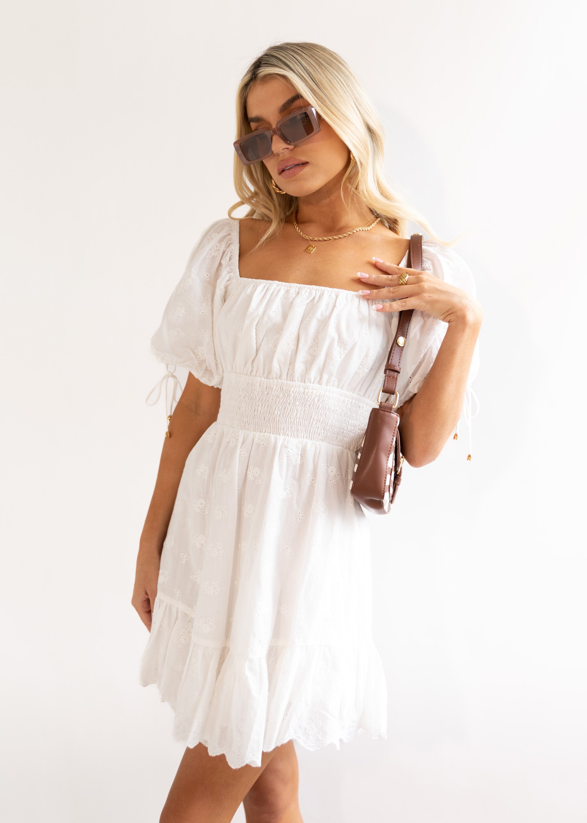 Stephy Dress - White Anglaise