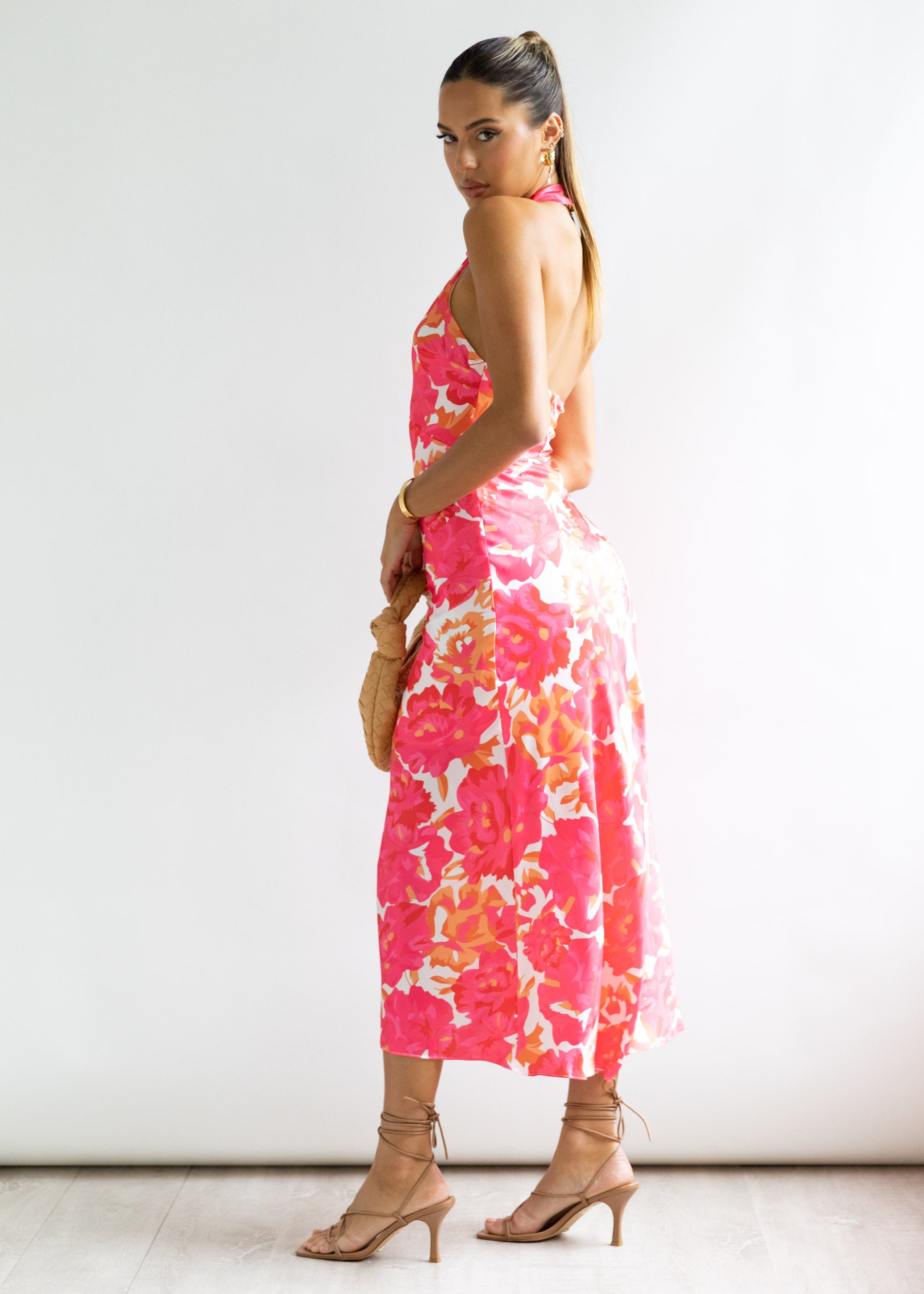 Belvia Halter Midi Dress - Pink Floral