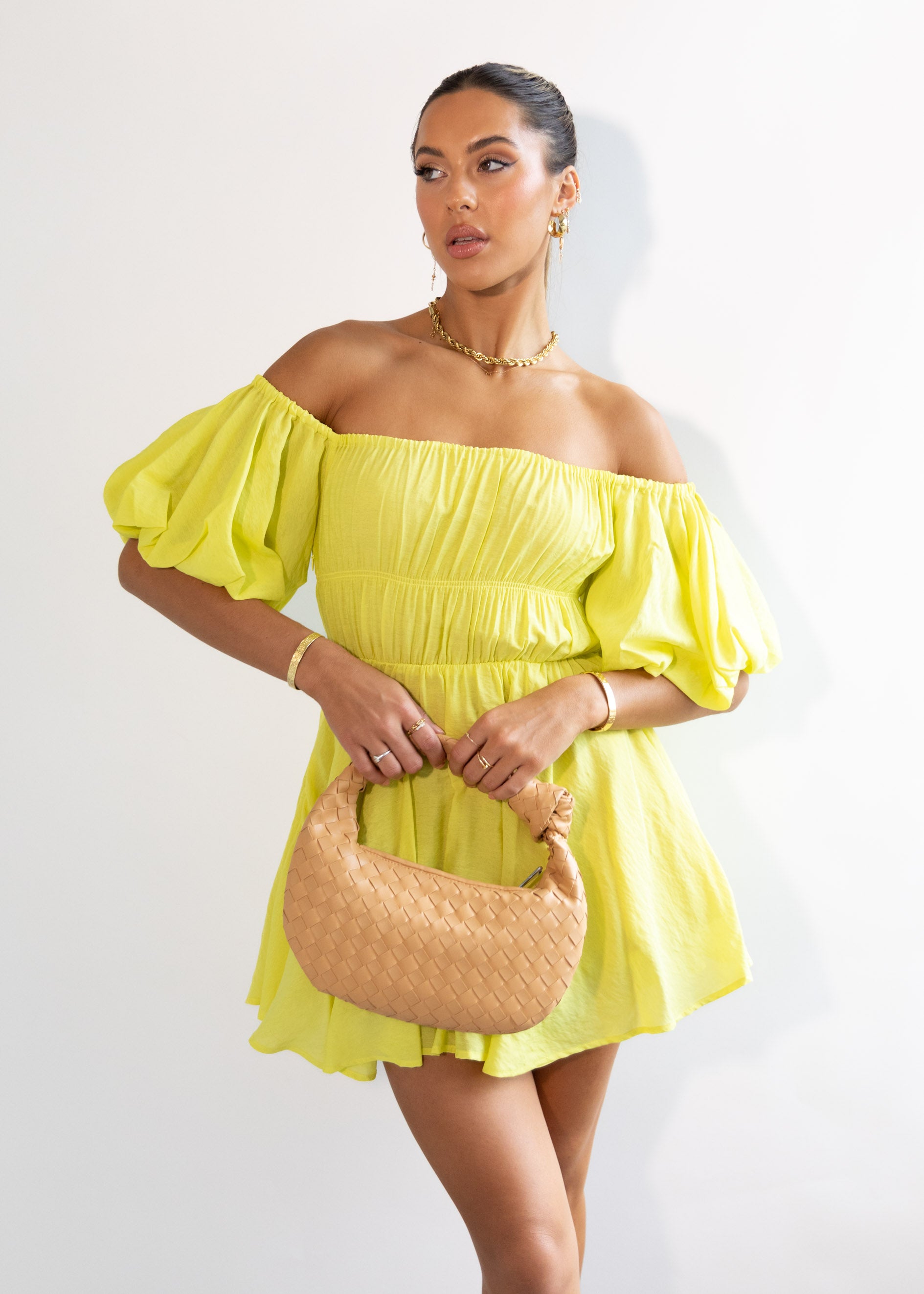 Tami Off Shoulder Dress - Lime