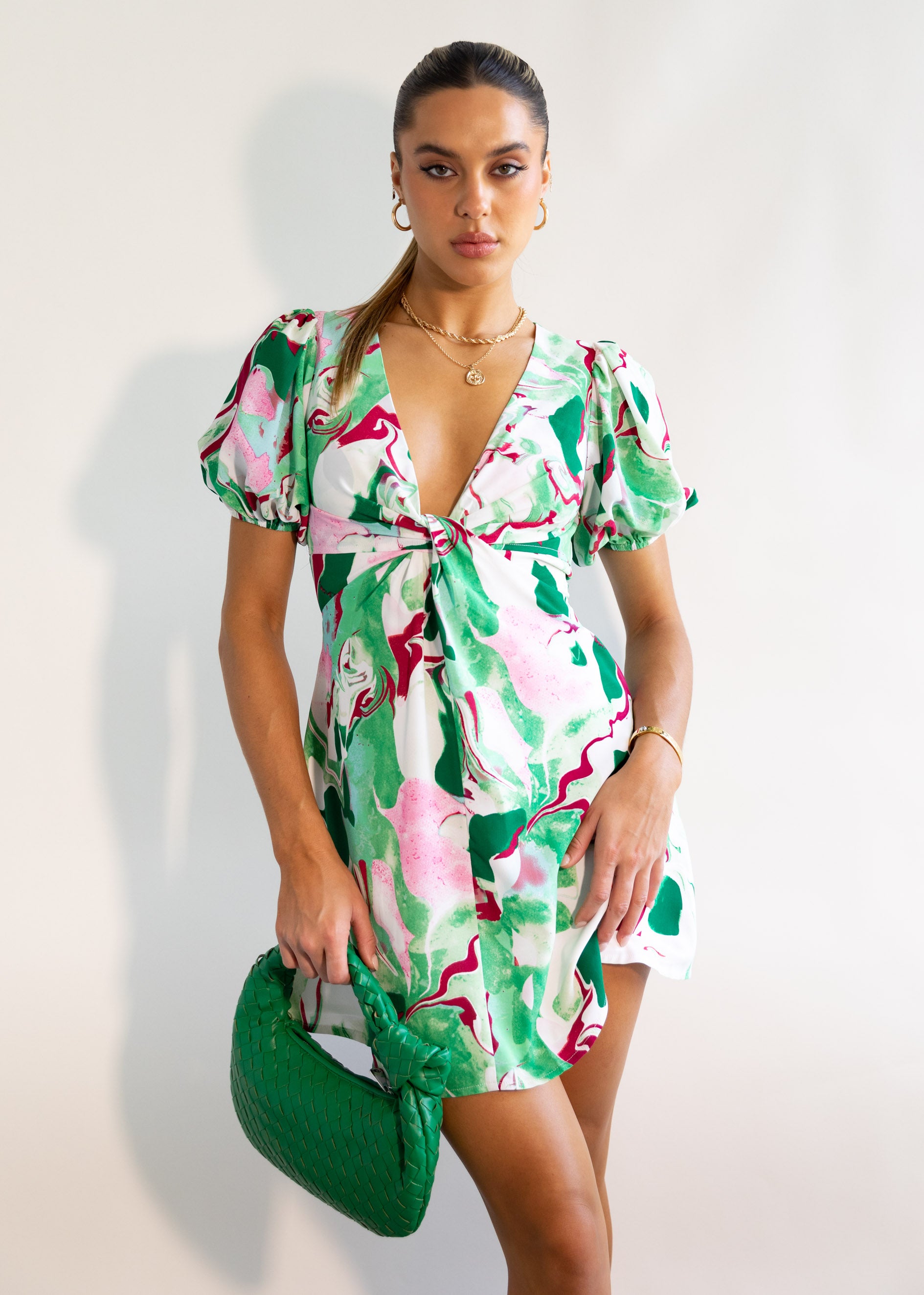 Anna Mini Dress - Green Swirl
