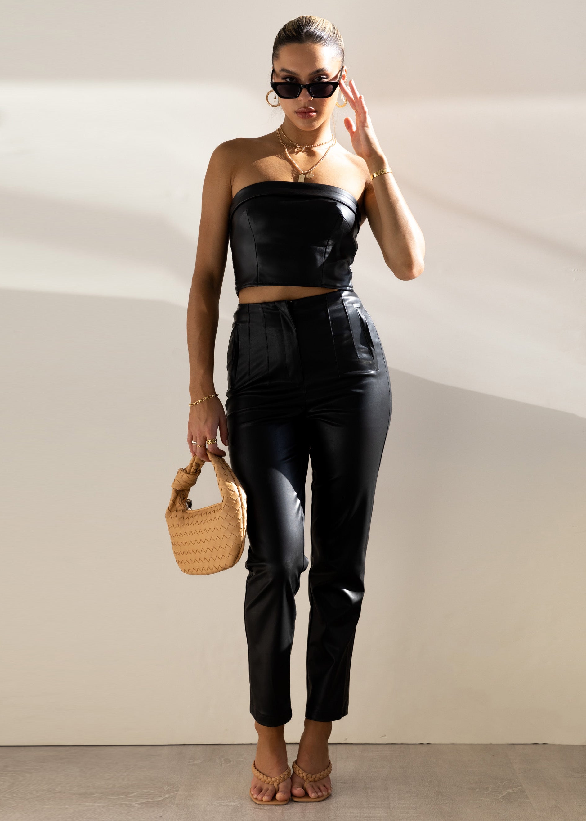 Immie Leather Look Pants - Black