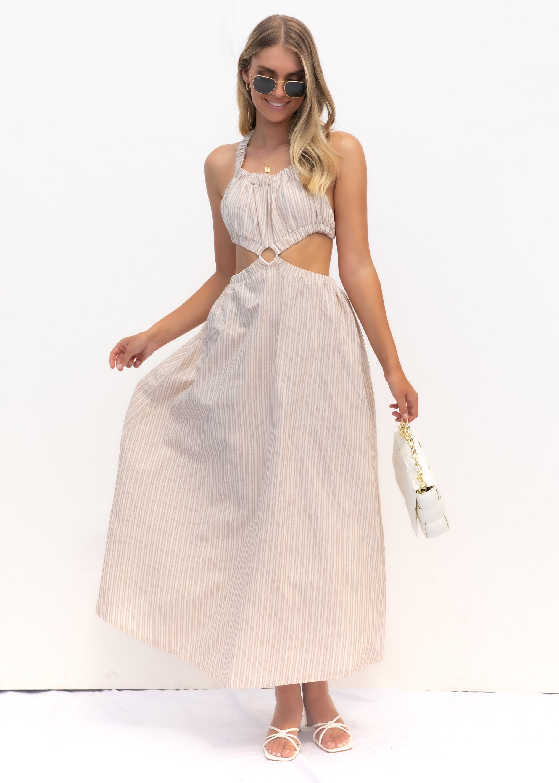 Kyra Cut Out Midi Dress - Natural Stripe