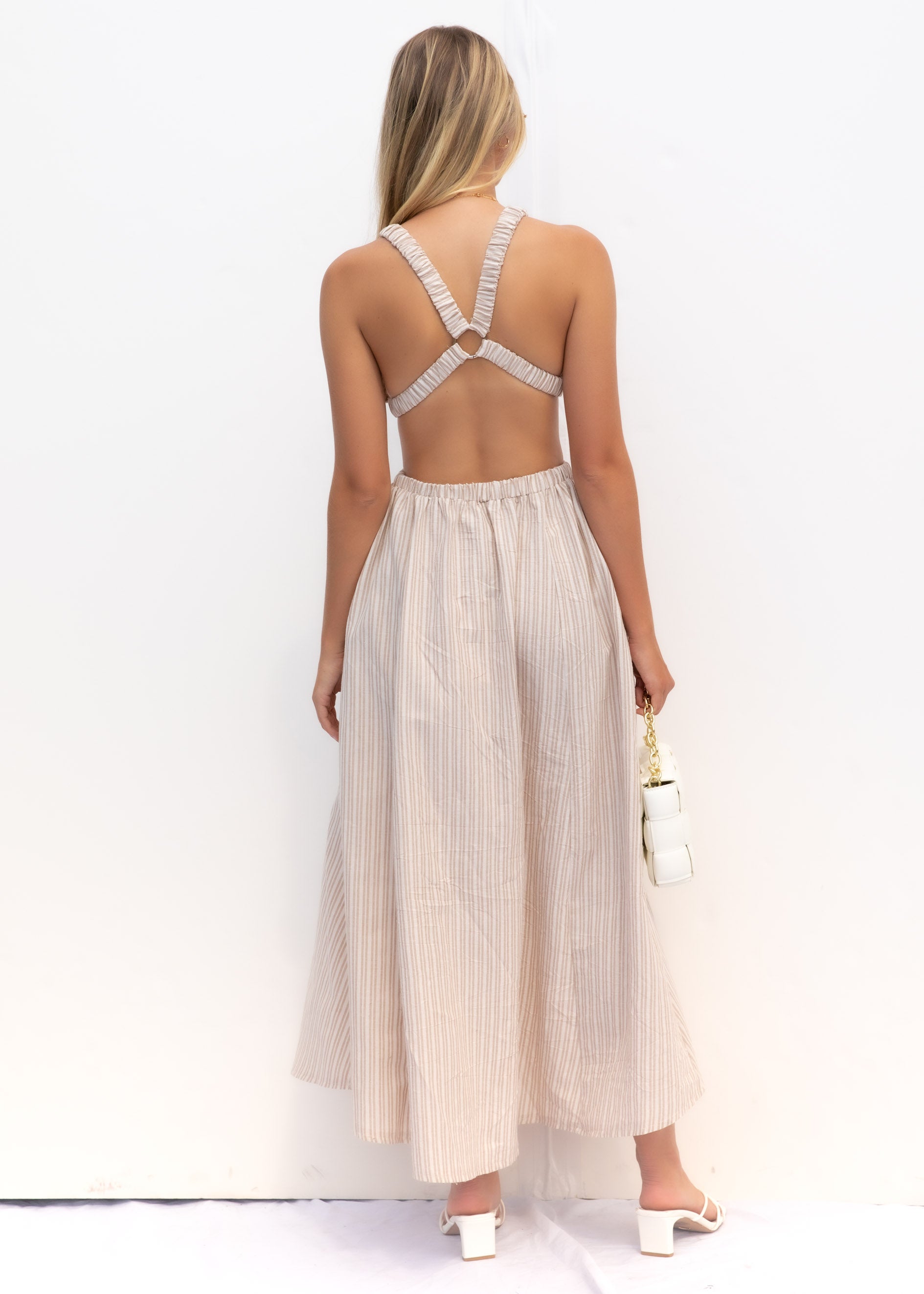Kyra Cut Out Midi Dress - Natural Stripe