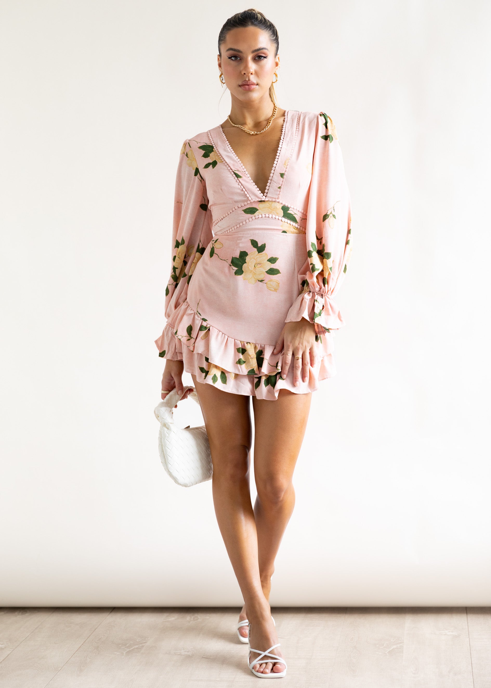 Denerio Mini Dress - Blush Flowers