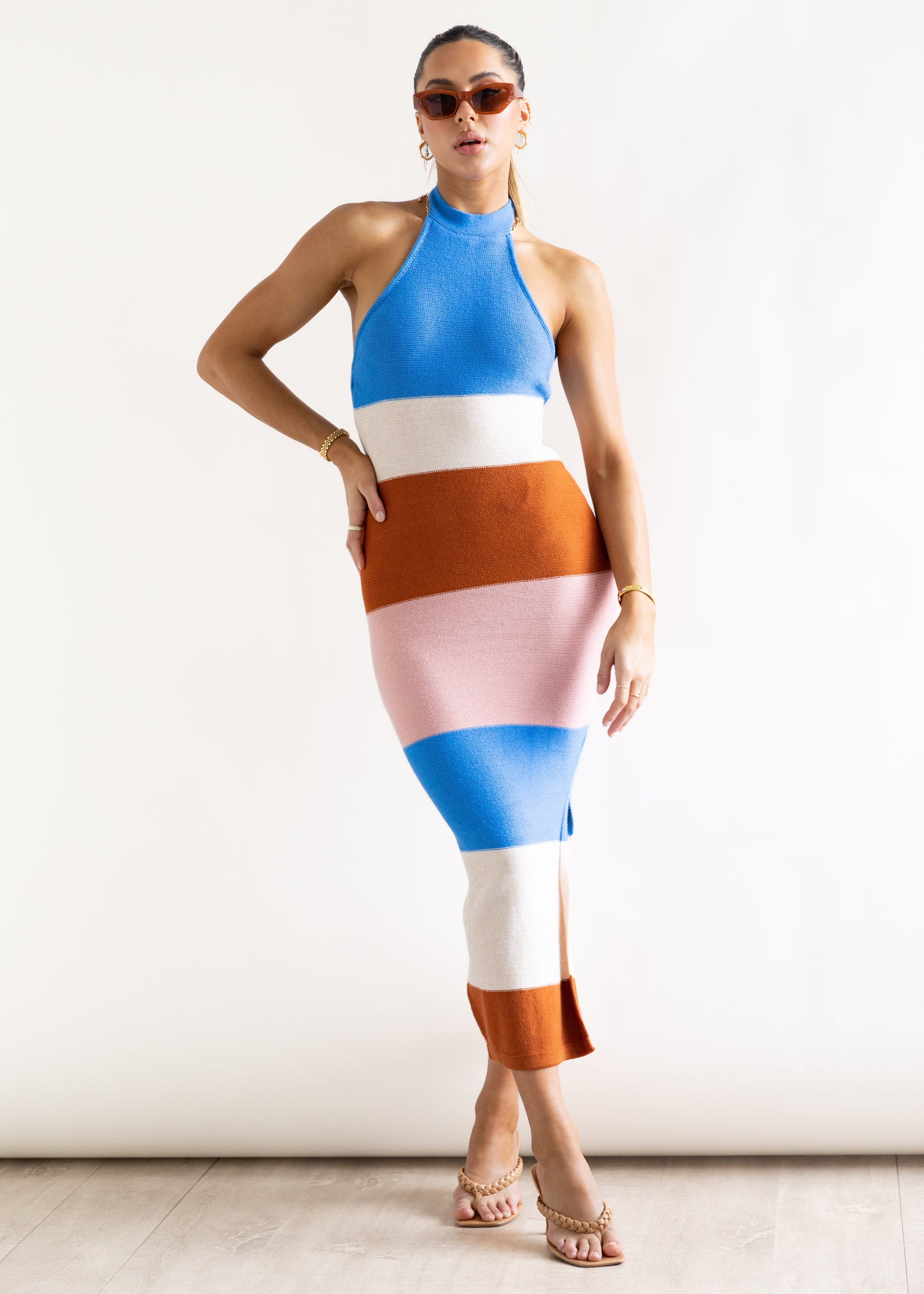 Jenara Knit Midi Dress - Blue Stripe