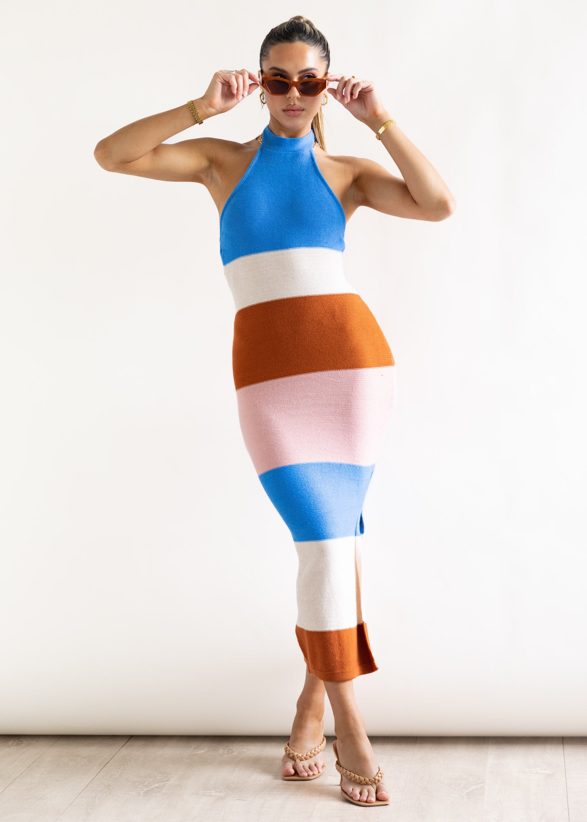 Jenara Knit Midi Dress - Blue Stripe