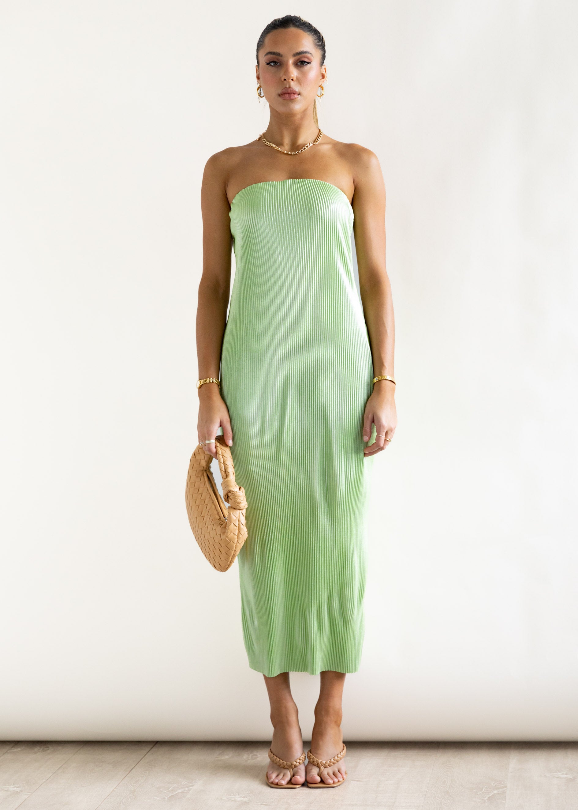 Joydie Strapless Midi Dress - Lime