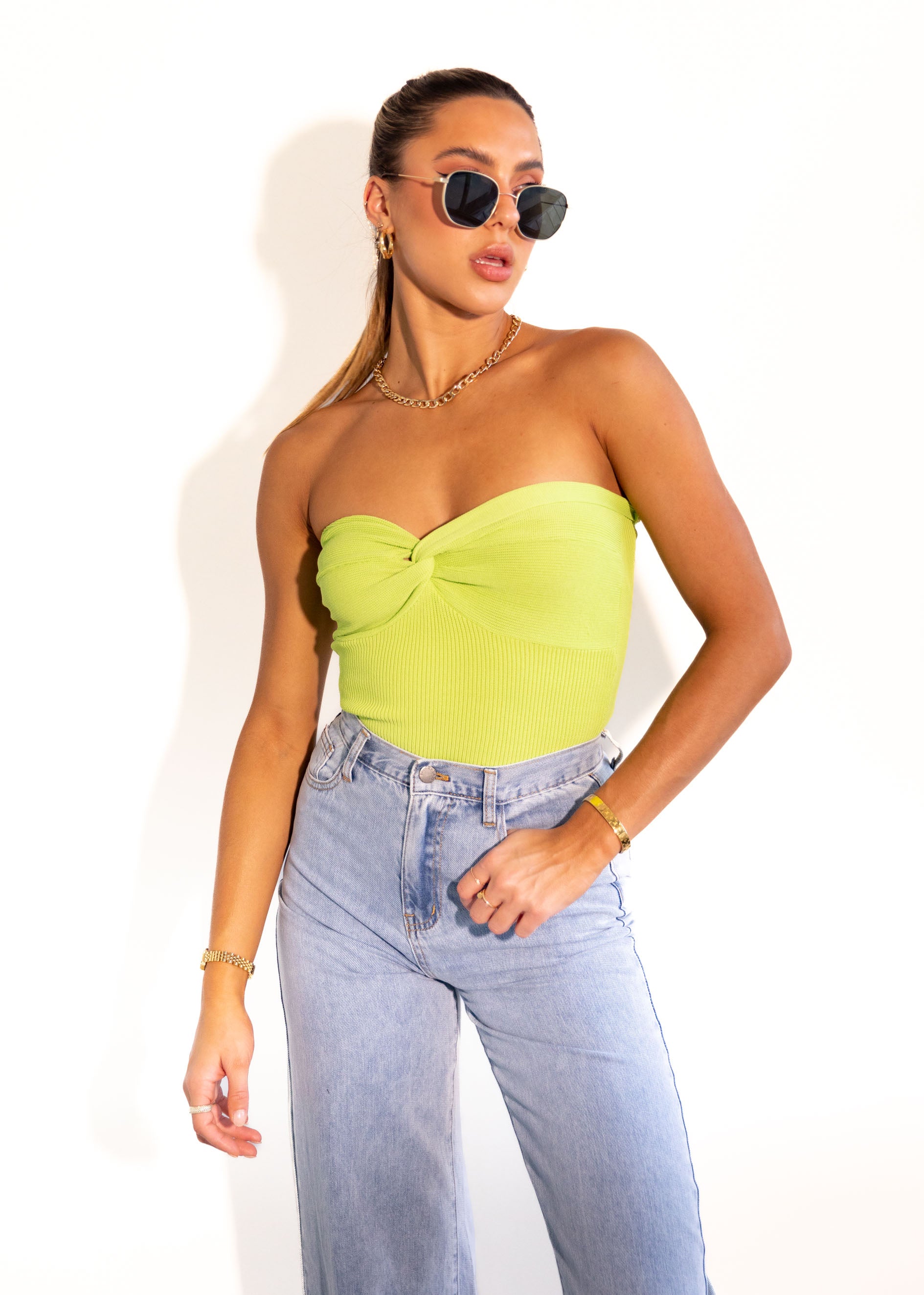 Devini Strapless Knit Top - Lime Green