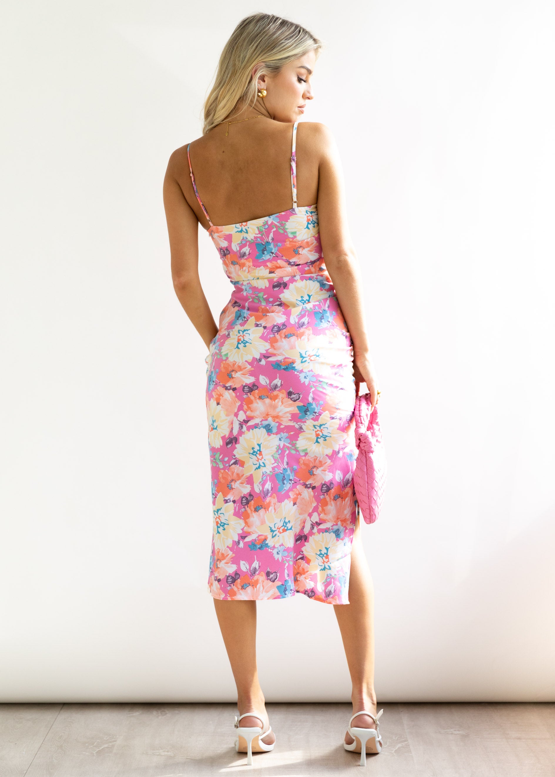 Lizzy Midi Dress - Magenta Floral