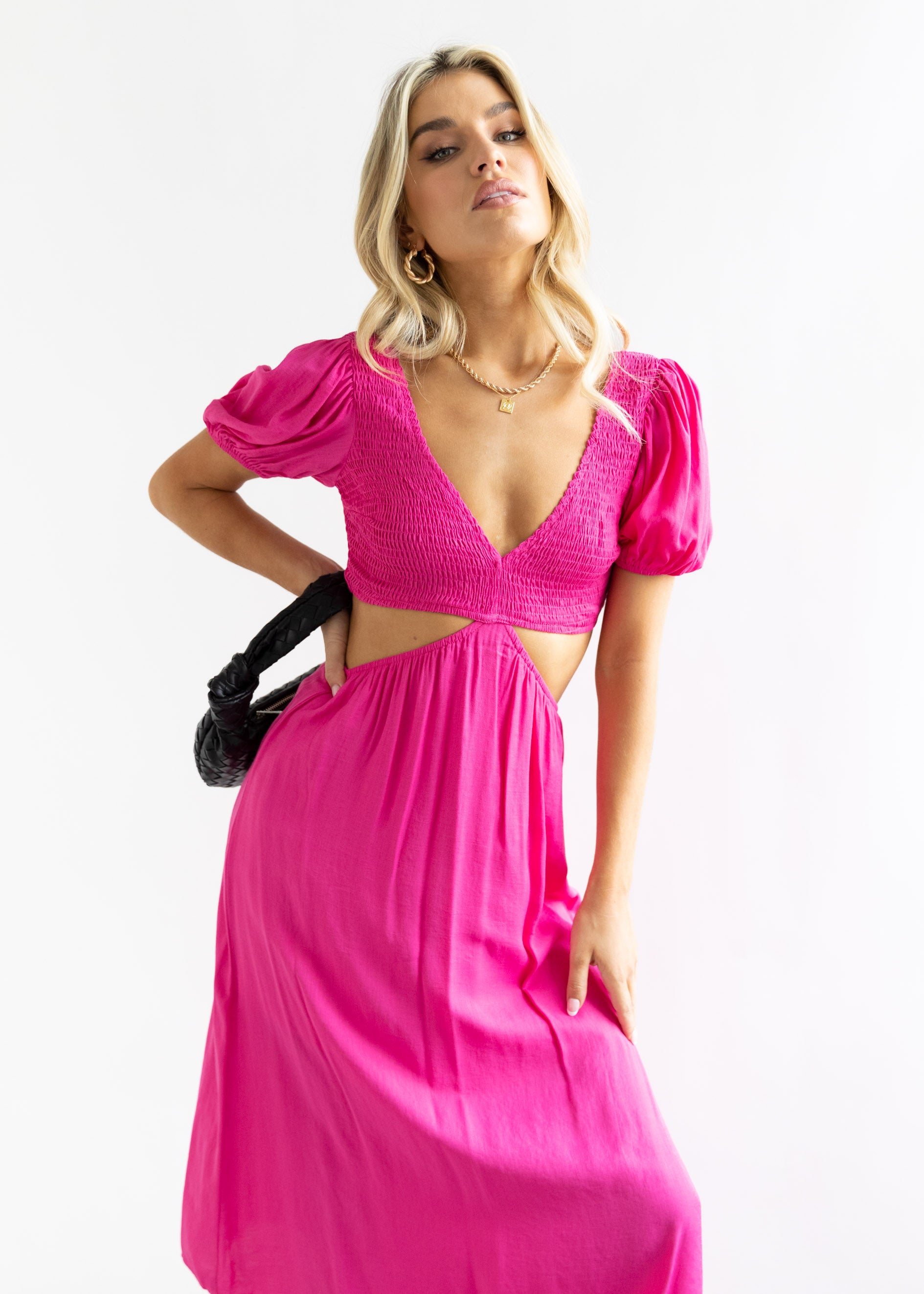 Lee Cut-Out Midi Dress - Hot Pink